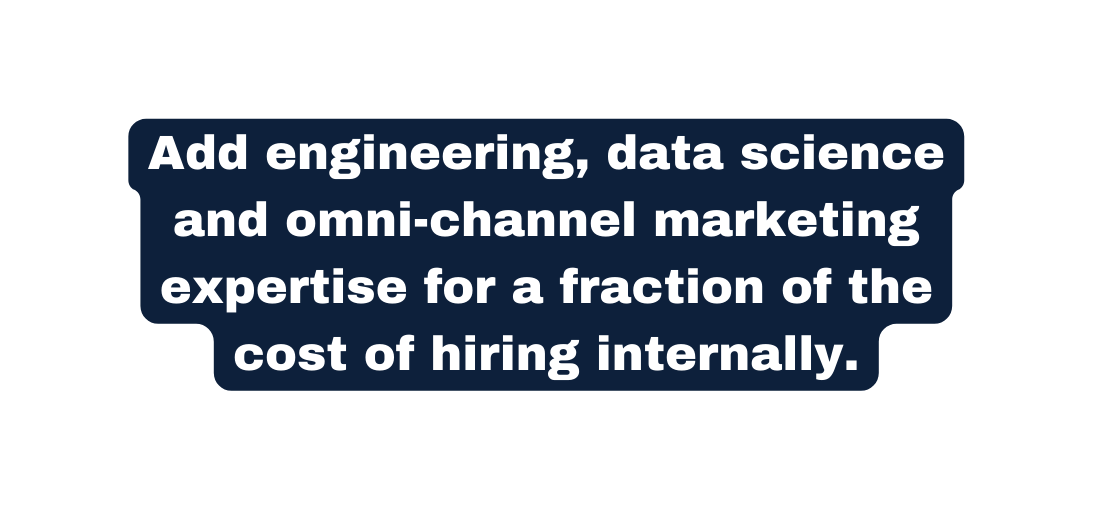 Add engineering data science and omni channel marketing expertise for a fraction of the cost of hiring internally